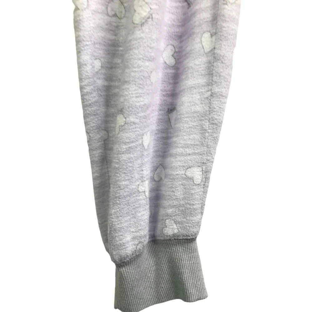 Splendid Womens M Pajama Set Gray‎ Heart Print Long Sleeve Jogger Lounge Sleep